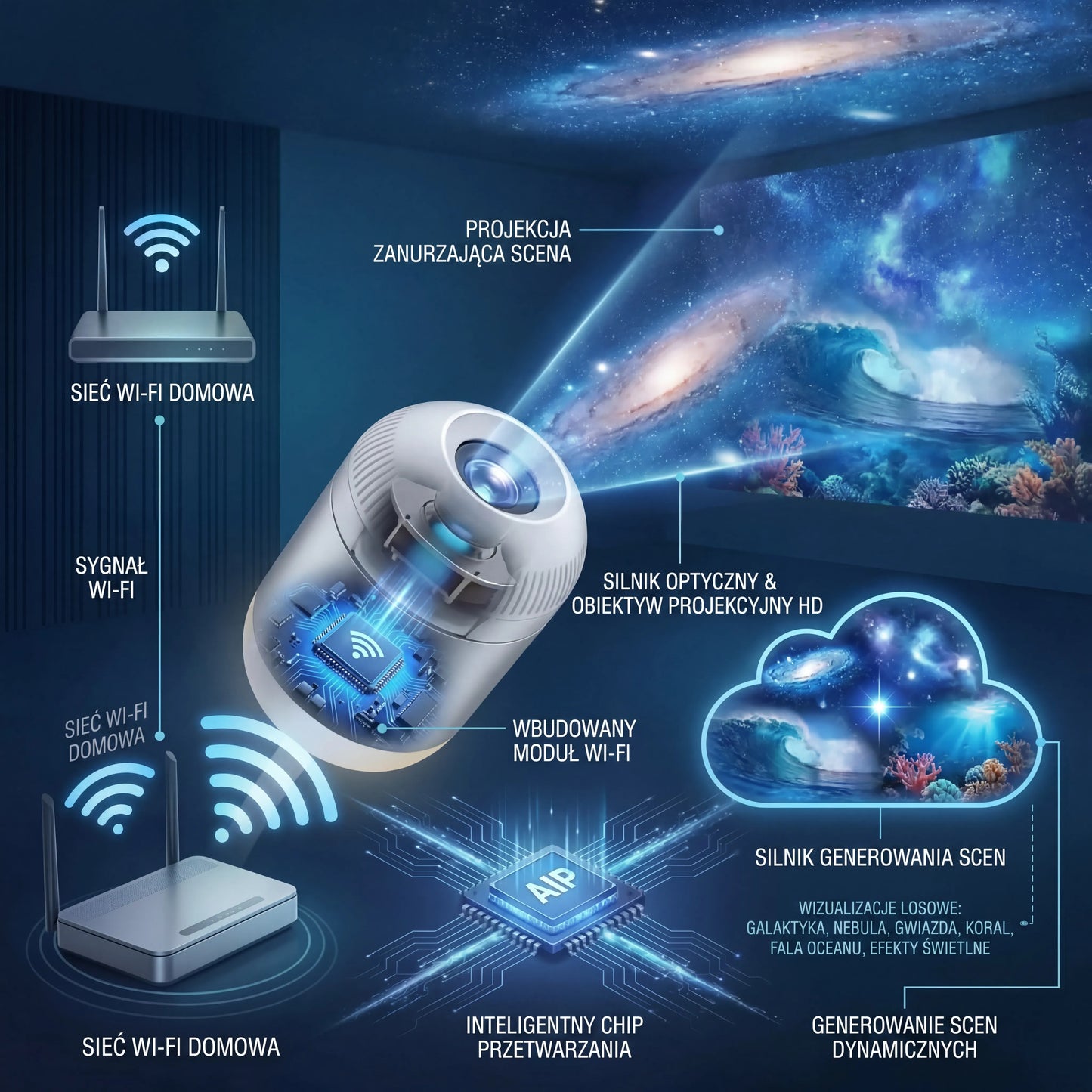 Projektor Gwiazd Holograficzny 5D Comauo® — Inteligentne, dynamiczne światło do pokoju dziecięcego i sypialni 🧸