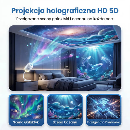 Projektor Gwiazd Holograficzny 5D Comauo® — Inteligentne, dynamiczne światło do pokoju dziecięcego i sypialni 🧸